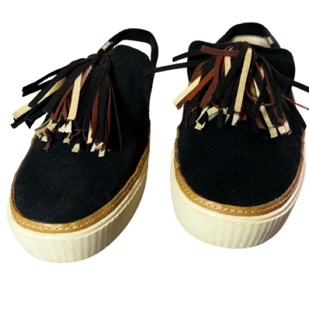 Toms Black Suede Loafers with Multicolor Tassels